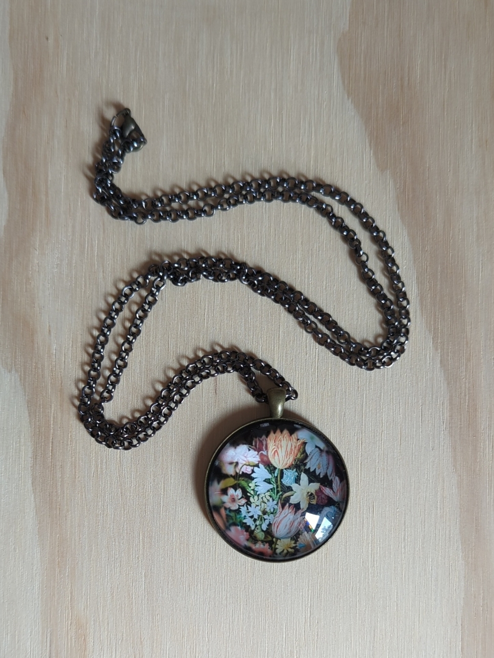Floral Glass Dome Pendant Necklace